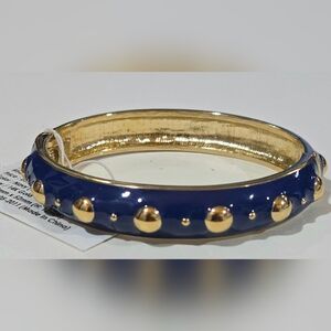 Nordstrom Sequin NYC Navy Enamel & 14K Gold Hinge Bangle NWT